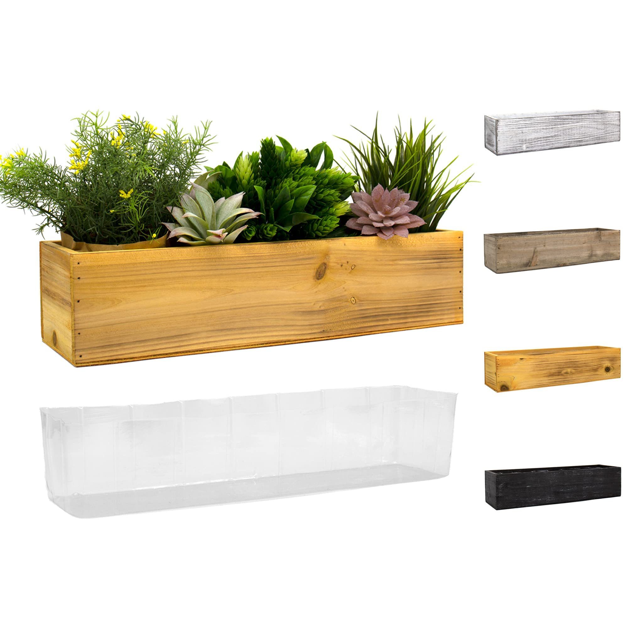 Brown Wooden Planter Box (17x5x4inch) with Removable Plastic Liner Multiple Colors Rustic Rectangle Indoor Decorative Wood Box