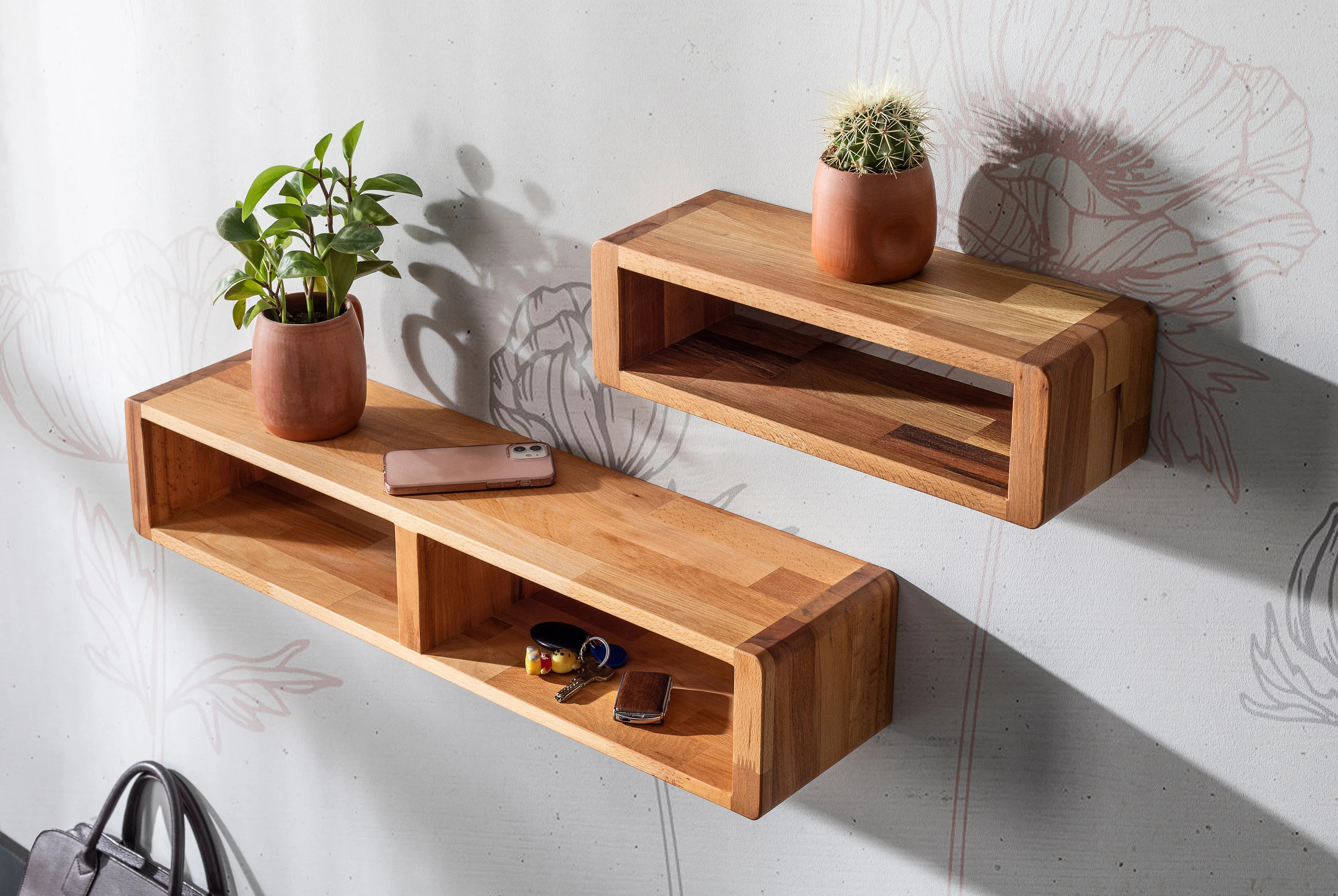 Storage Shelf Floating Box Shelf Wood Rectangle Wall Mount  Hallway and Entryway Hanging Cube Nightstand Wood Shelf