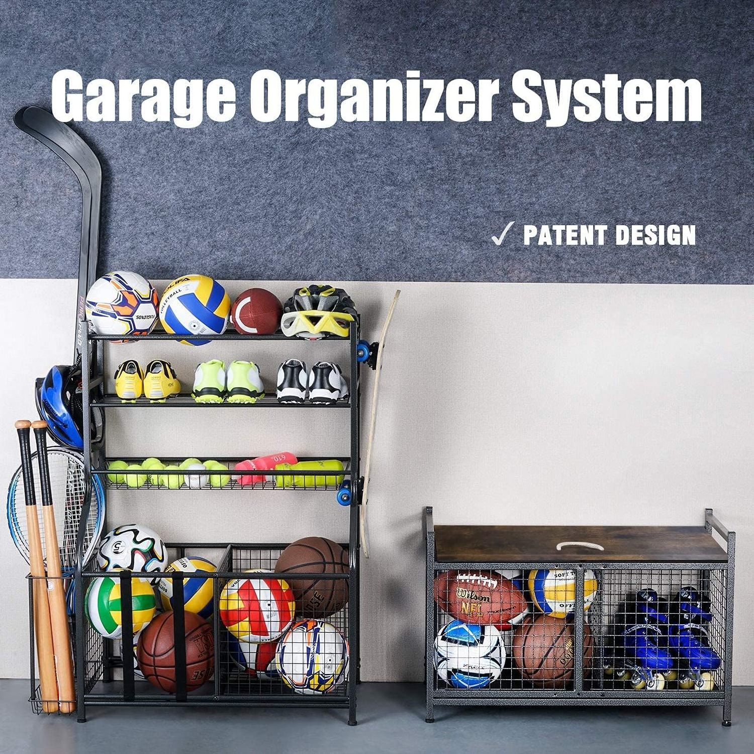 Storage Bench for Garage,Sports Equipment Storage Organizer for Garage/Basement Ball Storage Bin