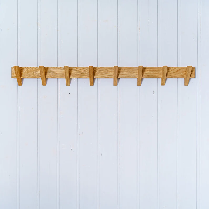 Rustic Coat Rack Wall Mounted Brown Wooden Coat Rack, Pine Wood with 5 Black Vintage Hooks Clothes Hanger Coat Hook Rack