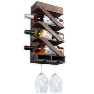 New design classic style Rustic State Wall Mounted Wine Rack with Stemware Glass Holder with Cork Storage Burnt Brown wine rack