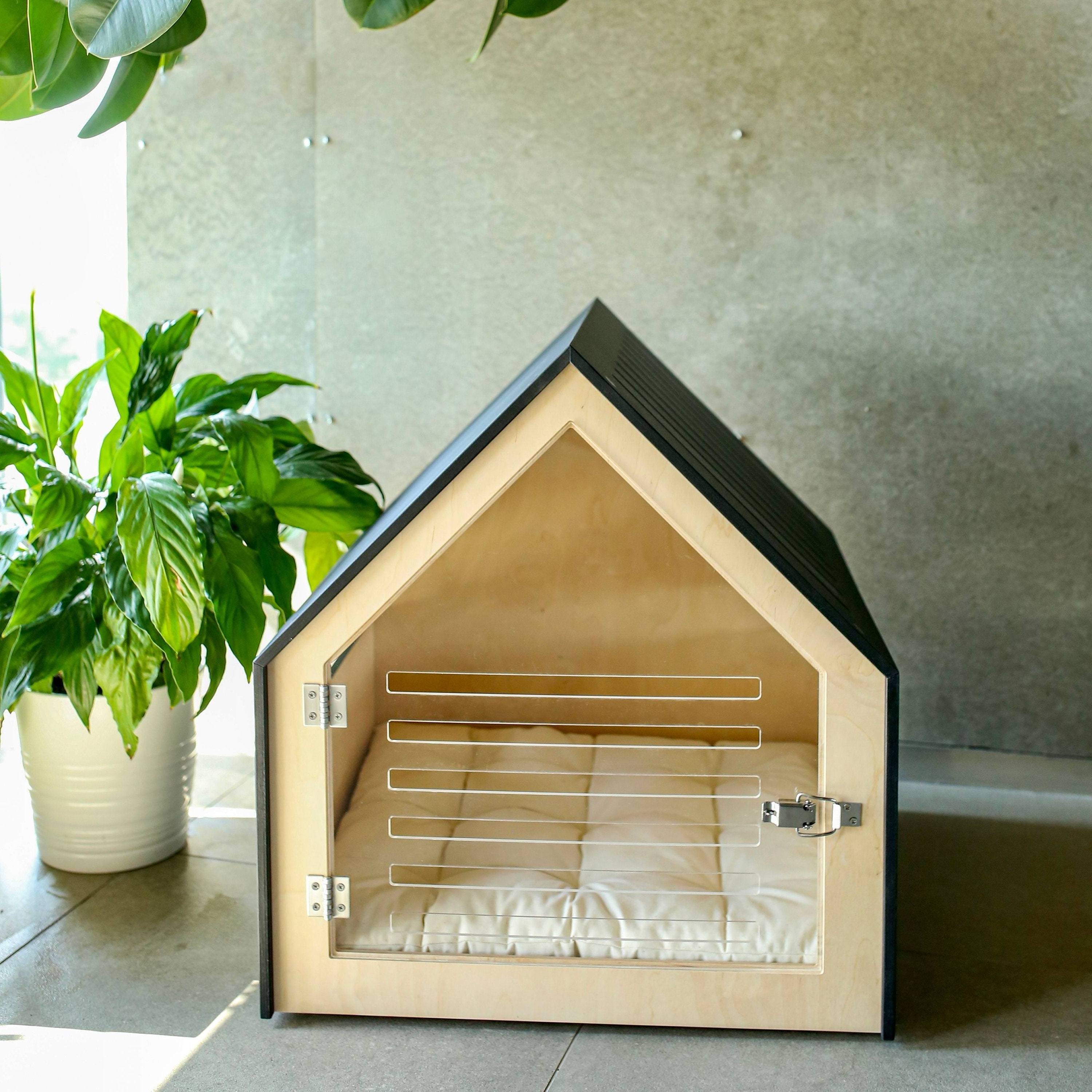 Modern Customized Stylish Clear Acrylic Heavy Duty Fold Up Inside House Kennel Dog Wood Crate For Small Animals