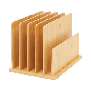 Bamboo Freestanding Wooden Mail Holder File Sorter Vertical File Organizer for Desk and Folder Document Storage