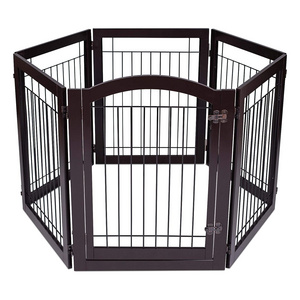 Foldable Dog Indoor Dog Pet Gate with Door 6 Panel 30 Inch Tall Enclosure Kennel Pet Puppy Safety Fence Pen Playpen