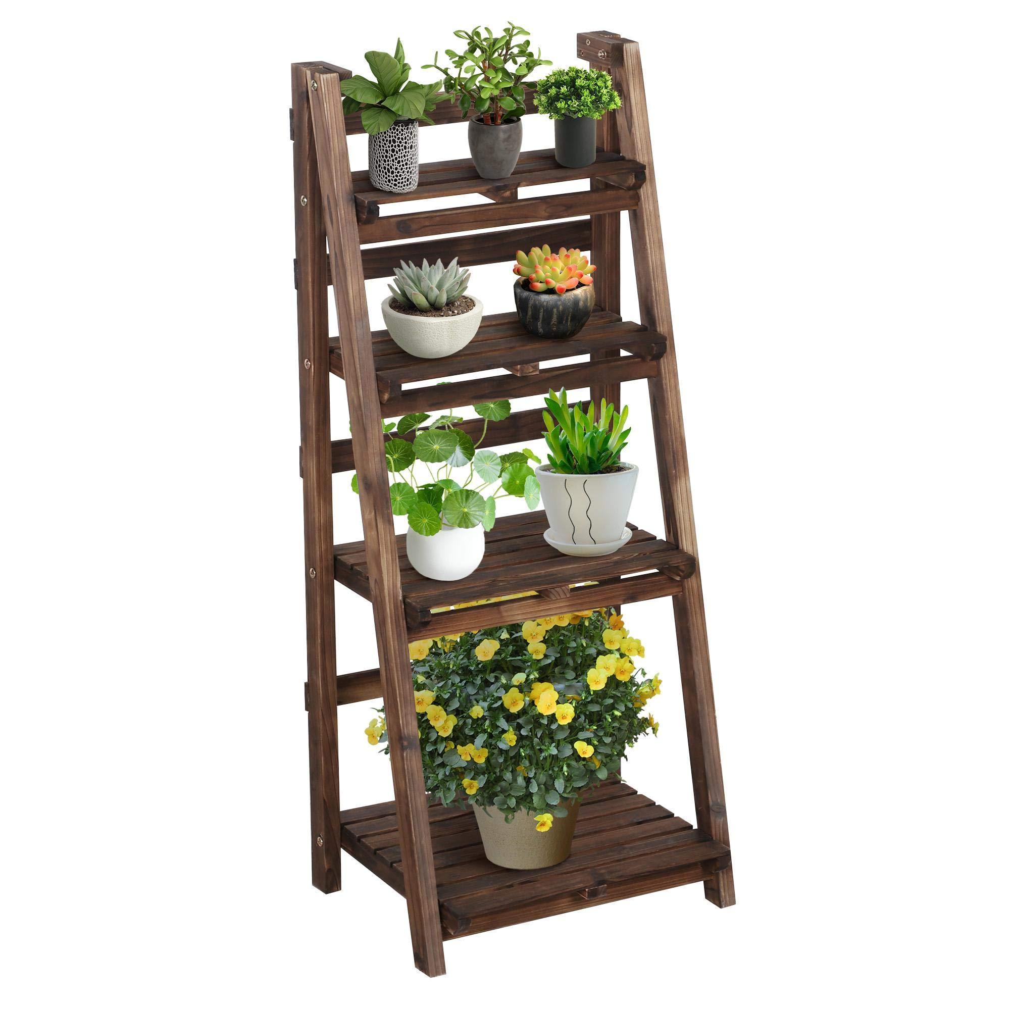 Hot Sale Adjustable Tall Bookcase Rustic Wooden Ladder Shelf Plant Multiple Tired Shelf Sturdy and Foldable Storage Shelf