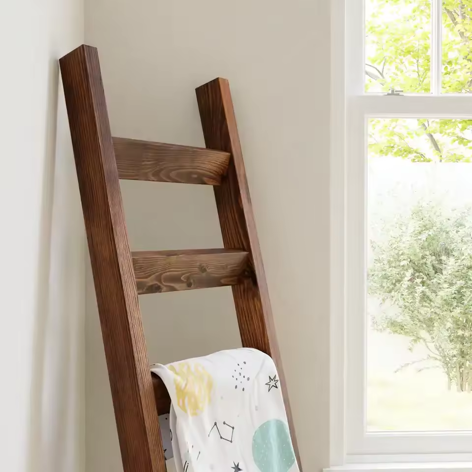 Wood Blanket Ladder Wall-leaning 5 Foot Decorative Ladder For Blankets Rustic Farmhouse Wooden Ladder Decor Shelf