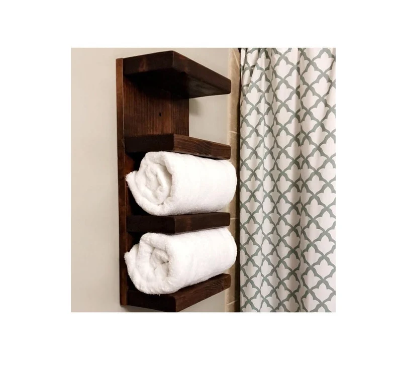 Rustic Natural Solid Wood Vertical Small Space Organizer Storage Tower Decor Display Four Tier Bathroom Shelf Towel Rack