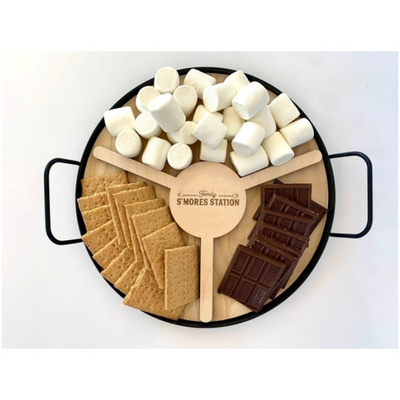 Wooden S'Mores Tray Station,S'mores Caddy Organizer for Tabletop Smores Bar Holder Box Serving Tray Storage