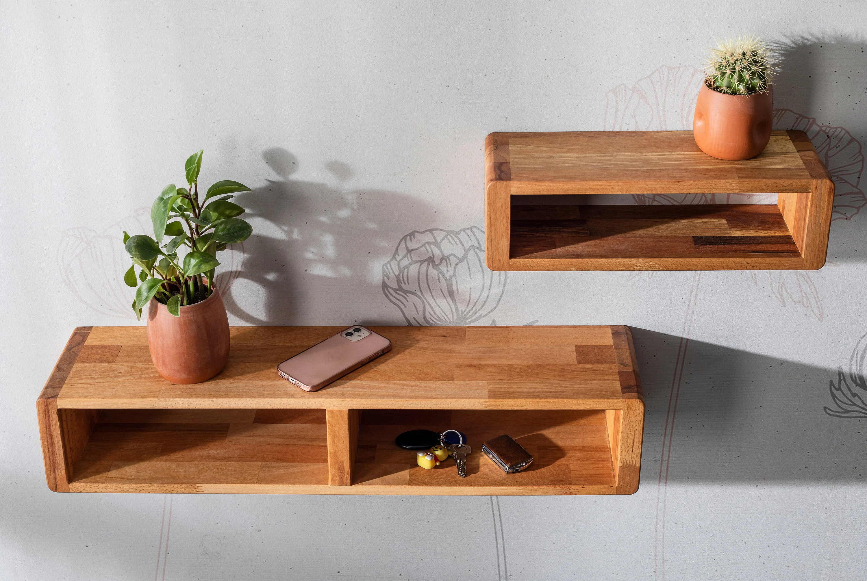 Storage Shelf Floating Box Shelf Wood Rectangle Wall Mount  Hallway and Entryway Hanging Cube Nightstand Wood Shelf