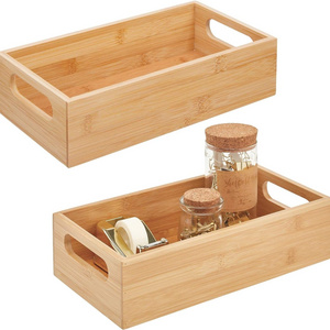 Factory sales Custom 2 Pack Bamboo Office Storage Container Bin Wood Crate Organizer Box with Handles