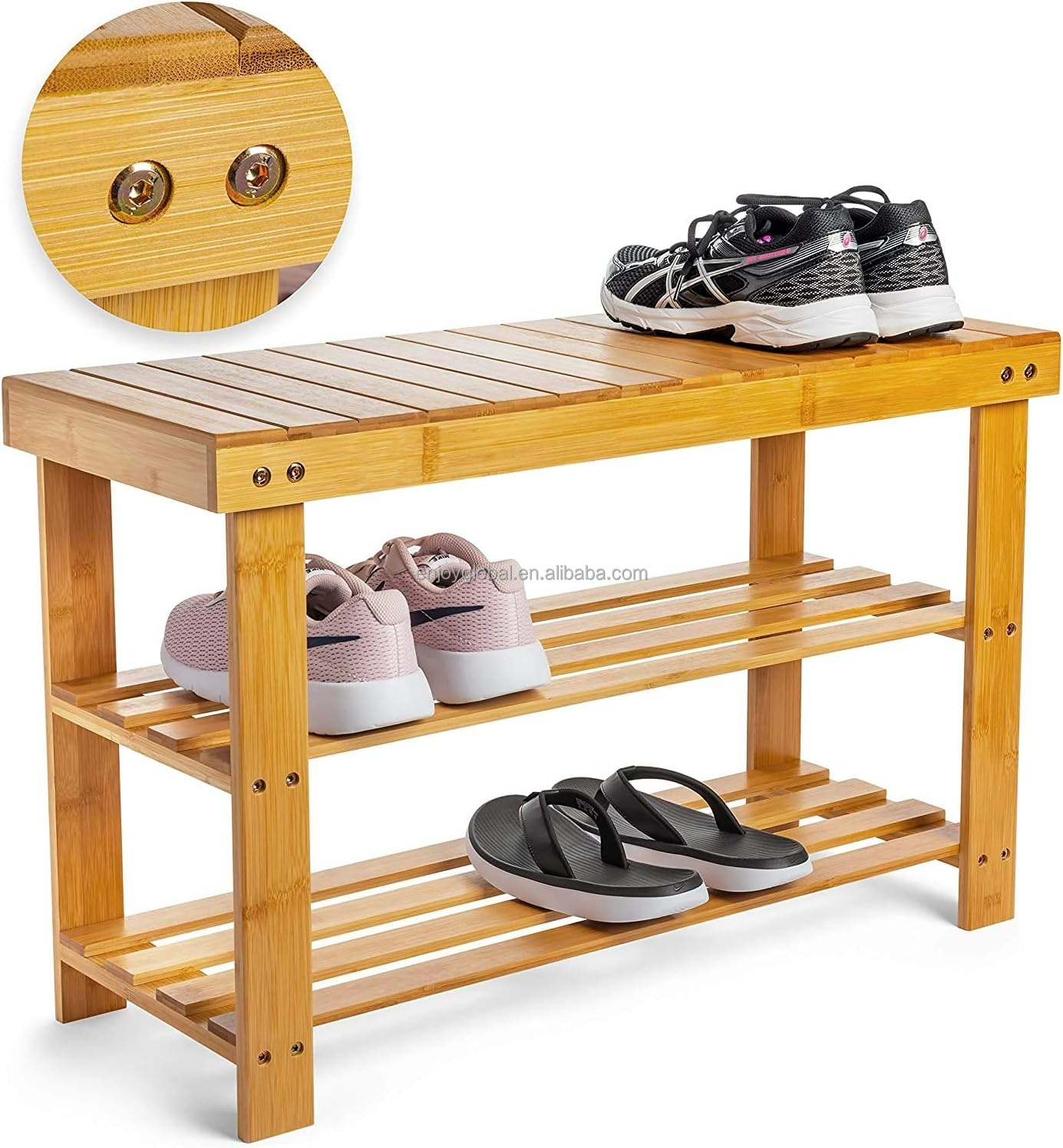 Multifunctional Bamboo Wooden Rack Stackable Shoes Rack Bench Free Standing Shoe Shelf Shoe Rack for Entryway and Closet Hallway