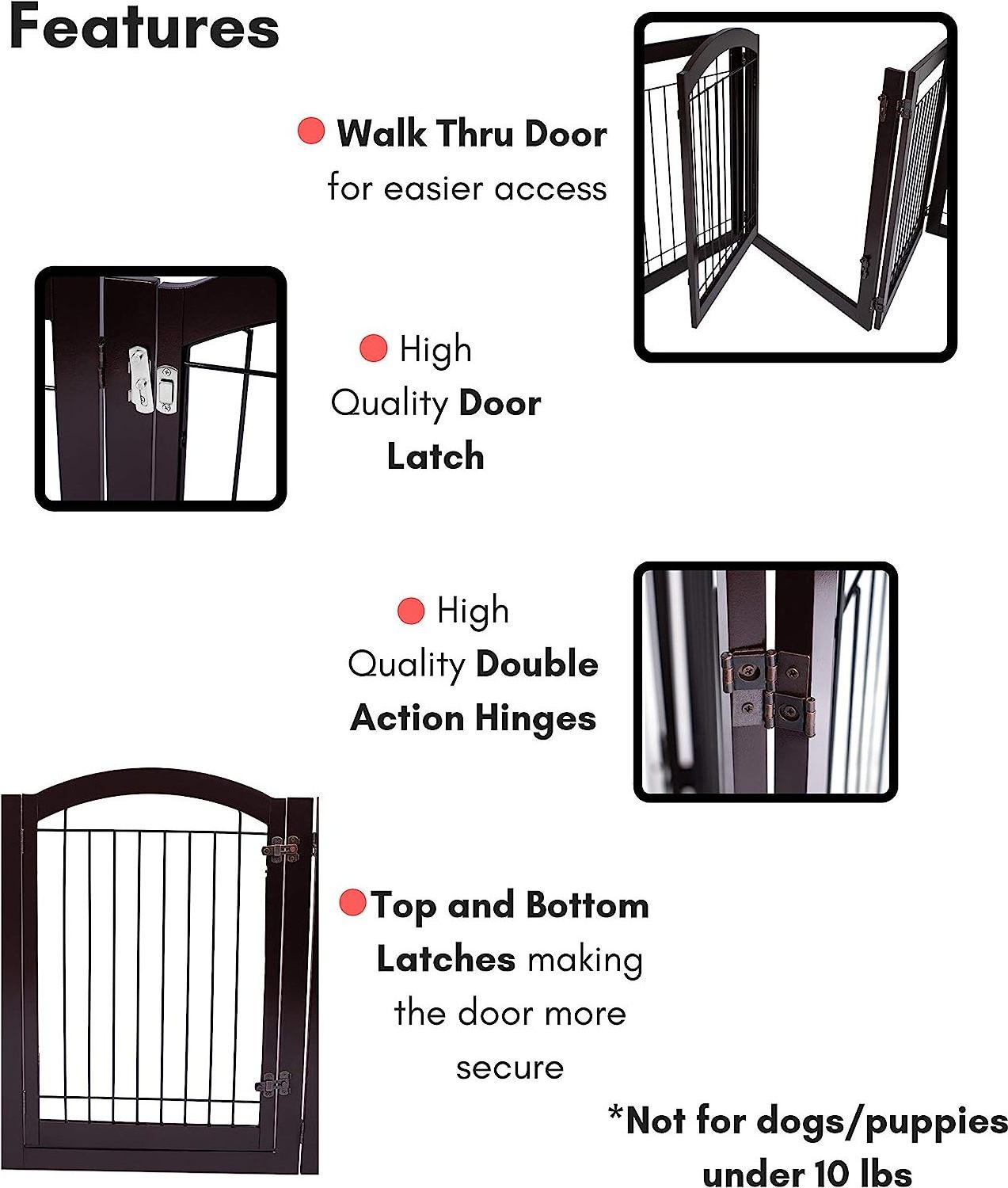 Foldable Dog Indoor Dog Pet Gate with Door 6 Panel 30 Inch Tall Enclosure Kennel Pet Puppy Safety Fence Pen Playpen