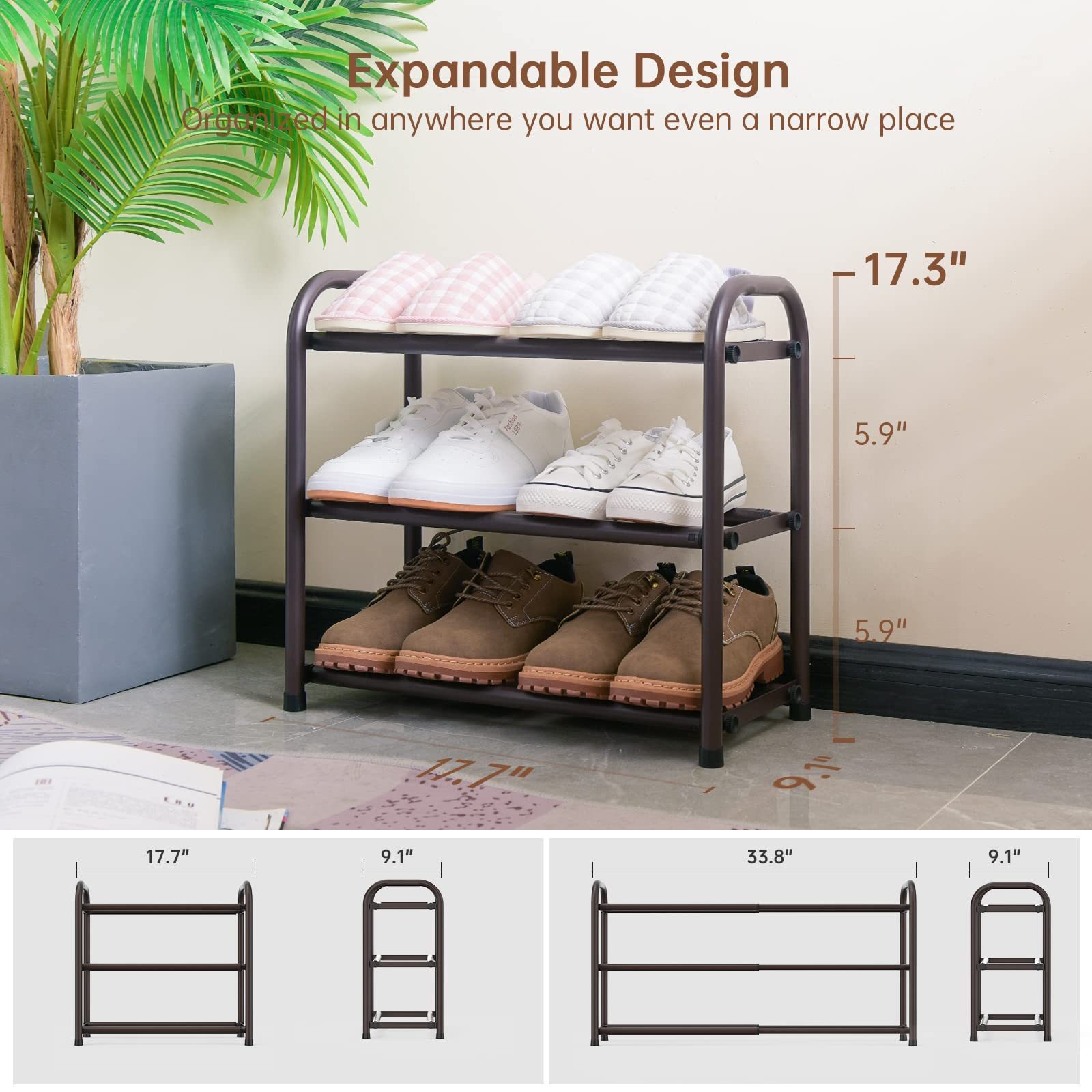 3-Tier Adjustable Heavy Duty Free Standing Shoe Rack Shelf Storage Organizer for Entryway Closet Doorway