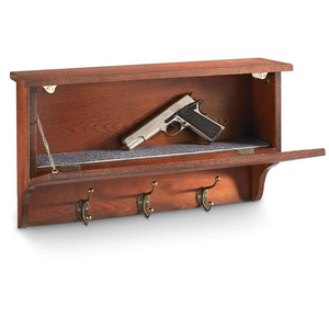 G-un Concealment Wall Shelf with Hanging Hooks Shelves with Hidden Secret Storage Compartment Dark Cherry Wood Finish