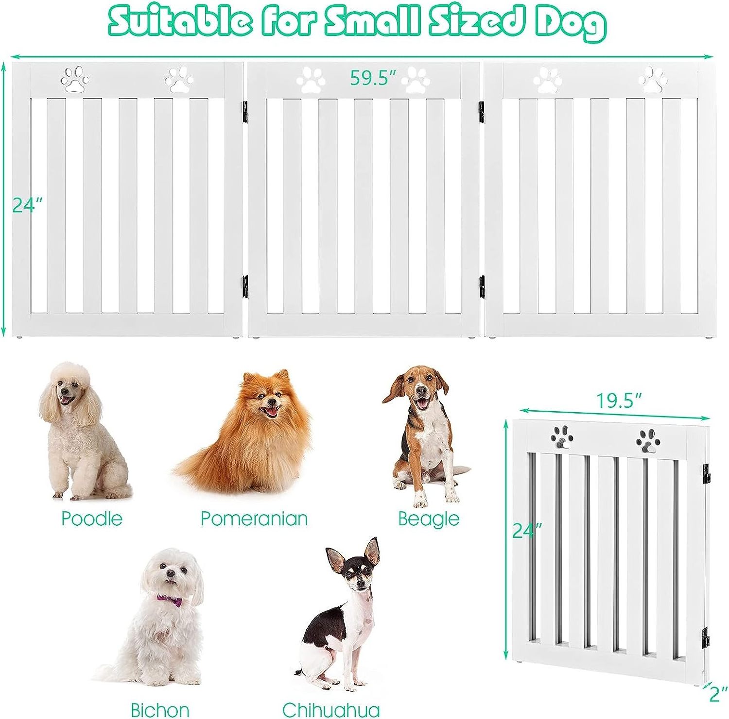 Freestanding Pet Gate 24 inch Step Over Wooden Fence Convertible Puppy Pen Playpen Dog Gates Extra Indoor Barrier for House