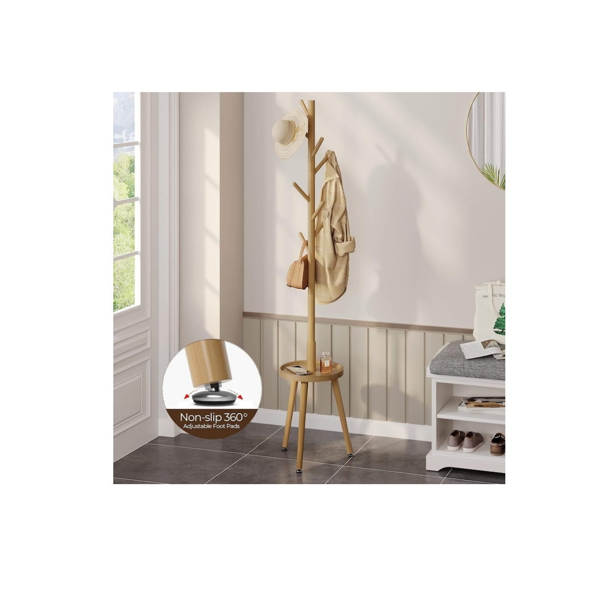 Factory price Wooden Coat Rack tree 8 Hook With Shelf Standing Coat Rack Tree   Modern Entryway Large Coat Rack tree