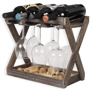 Rustic Dark Brown Cava Solid Wood Wine and Glass Rack Cork Storage Tray Table Top Bottle Holder Wine Bottle Plug Storage