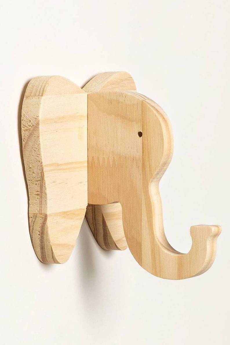 Set of 3 Pine Wood Wall Hooks Cute Nursery Decoration Toddler Room Safari Animals Wall Decor Gift Ideas For Kids  Coat Hangers