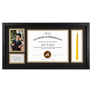 Hot sale Custom Black Document Shadow Box Frame for Graduation Tassel Solid Pine Wood  with Double Mat (Black Over Gold)