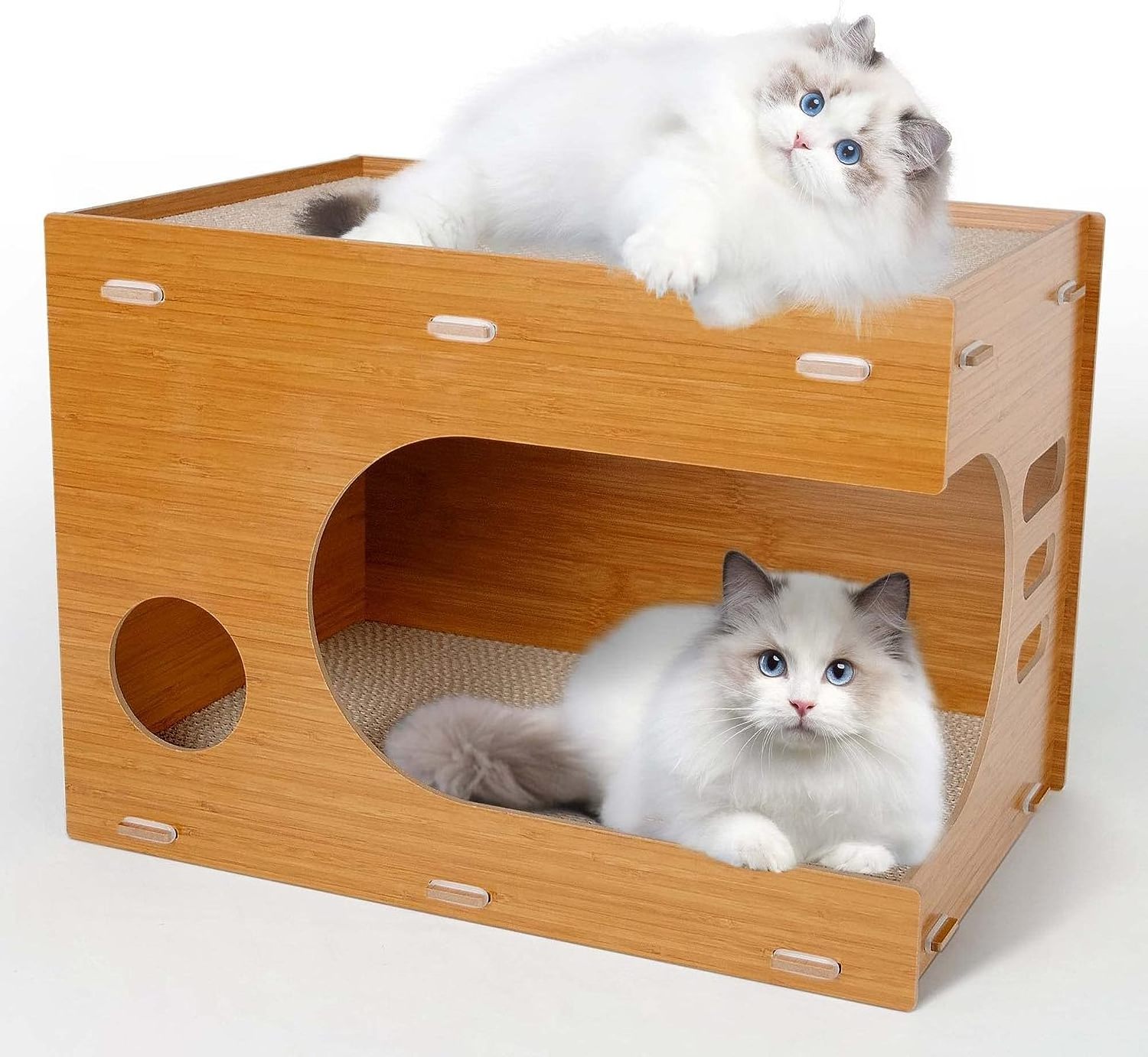 Cat Scratchers Lounge, 2 in 1 Double Layer Cat House with 2 PCS Cat Scratching Pads, Indoor Cat Cube Shelter