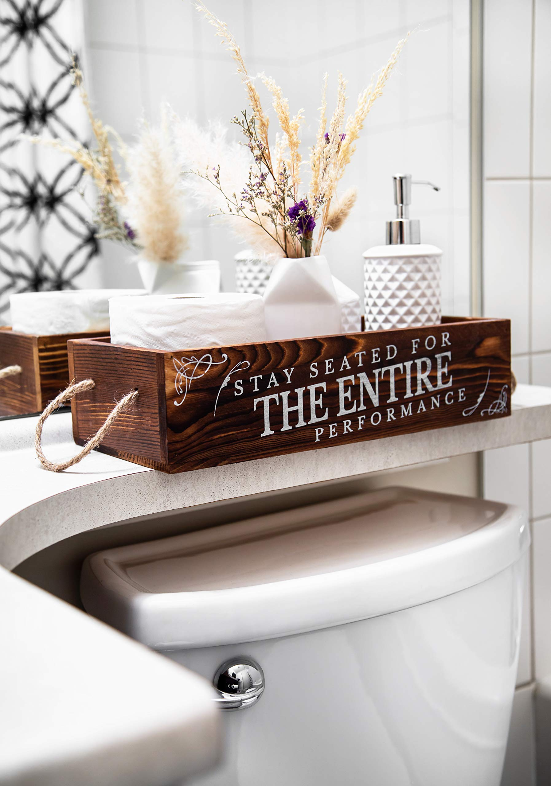 Bathroom Decor Box Wooden Toilet Tank Box Rustic Home Decor Wooden Toilet Paper Holder with 2 Sides Funny Sign Sayings