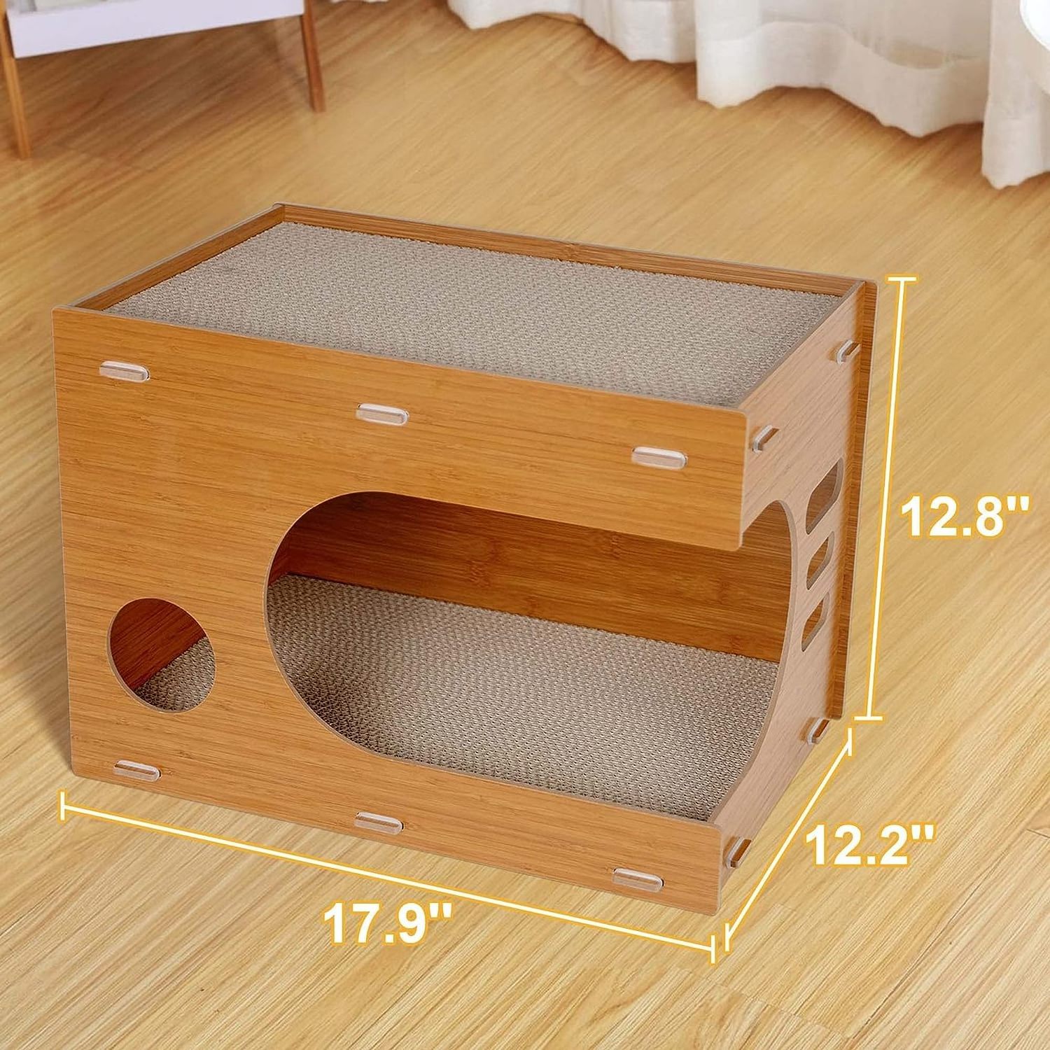 Cat Scratchers Lounge, 2 in 1 Double Layer Cat House with 2 PCS Cat Scratching Pads, Indoor Cat Cube Shelter