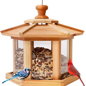 Hexagon Shaped Gazebo Bird Feeder Bird Feeder Large Capacity Easy to Clean and Fill Solid Wood Outdoor Bird Feeder