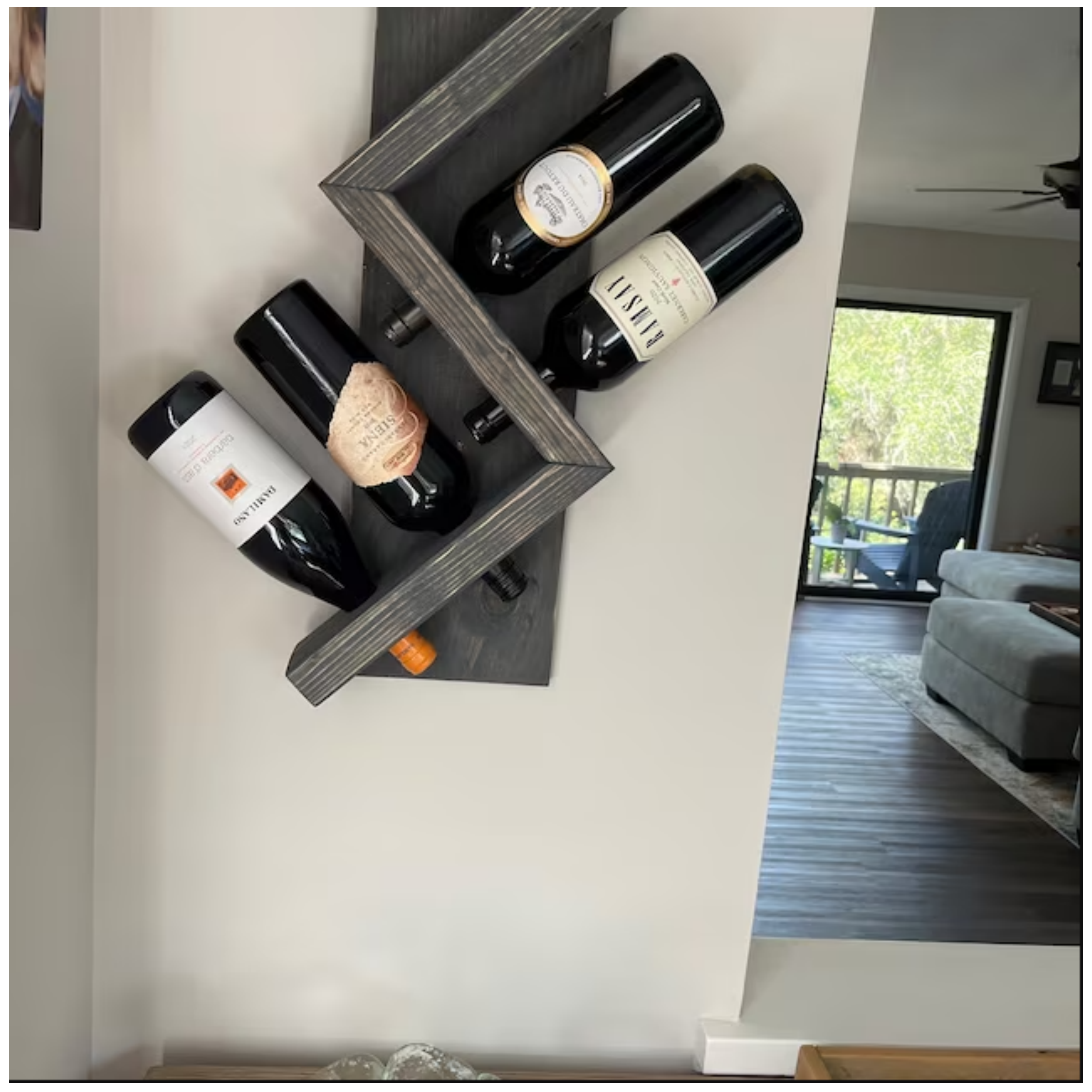 Wine Rack Z Geometric Wall Mounted Rustic Wood Wine Bottle Display Chunky Primitive