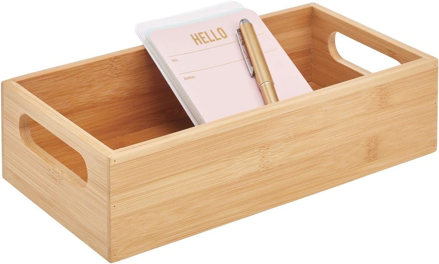 Factory sales Custom 2 Pack Bamboo Office Storage Container Bin Wood Crate Organizer Box with Handles