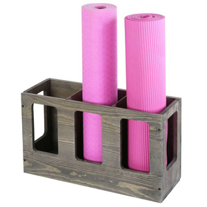 Hot selling Wall Mounted Vintage Gray Solid Wood Yoga Mat Holder Fitness Gym Foam Roller Storage Organizer