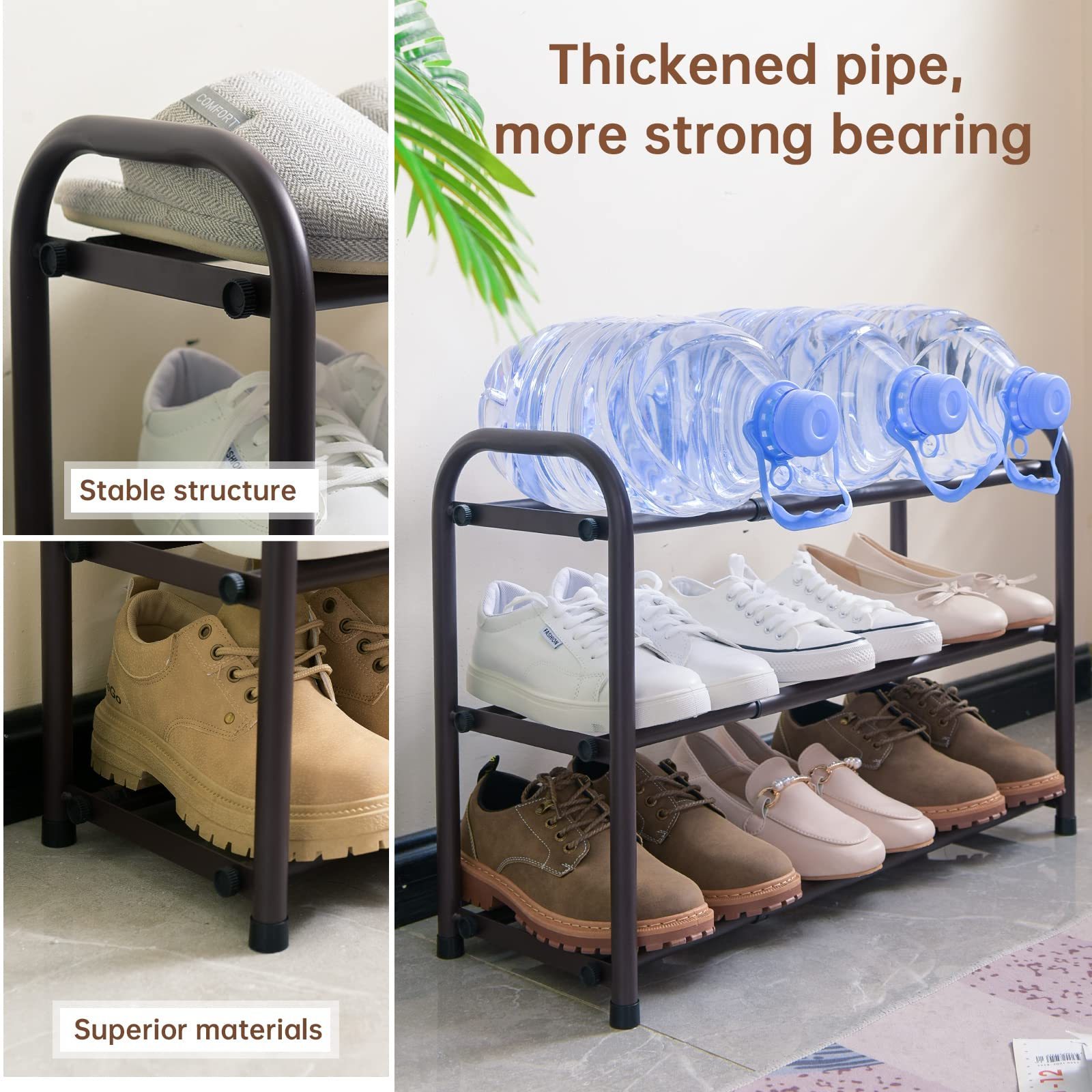 3-Tier Adjustable Heavy Duty Free Standing Shoe Rack Shelf Storage Organizer for Entryway Closet Doorway