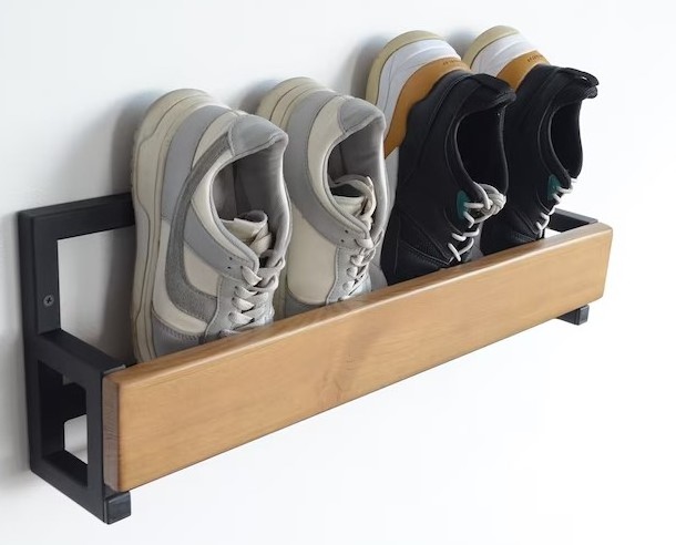 Hallway Metal Wall Mounted Shoe Rack Entryway Wood Industrial Shoe Storage Unique Open Floating Shelf Shoe Shelves