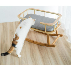 Wooden Frame Cat Dog Hammock Bed,Kitten Pet Standing Swing Toys,Summer Wood Cat Cushion Sofa Bed