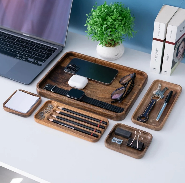 Factory Wooden Personalized Wooden Desk Organizer Set of 5 - Desk Accessories Organizer Phone Storage and Decor furniture