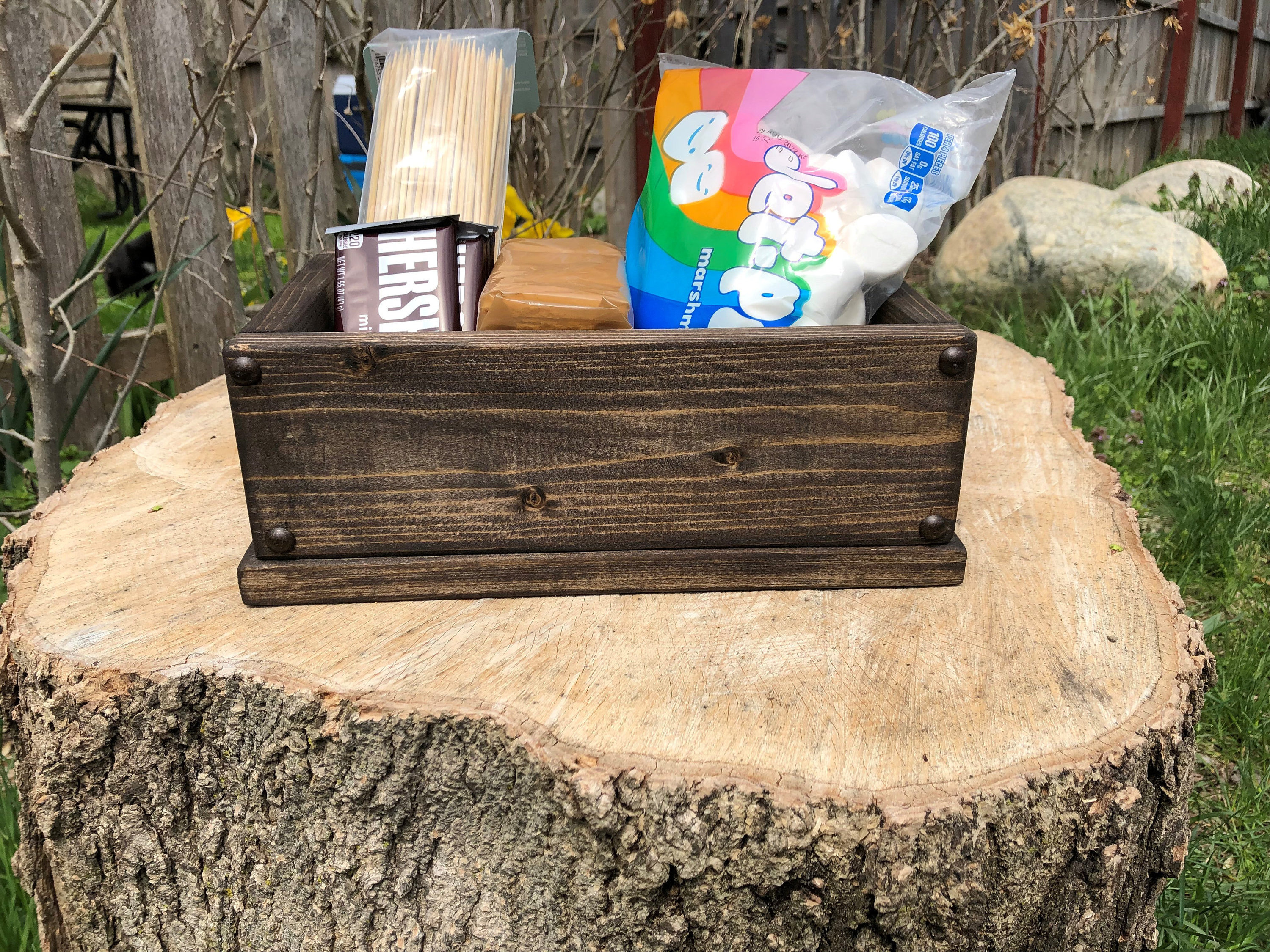 Smores Wooden Campfire Caddy Personalized Marshmallow Roasting Carrying Box  BBQ Cookout Firepit