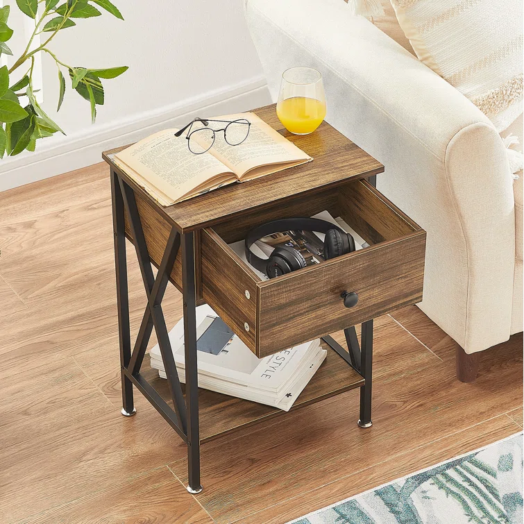 Wholesale Modern Wooden Storage Shelf Drawer Small End Table Nightstand with Drawer and Shelf for Bedroom Living Room Dorm