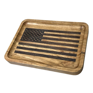 Manufacturer Vintage  Acacia Wood American Flag Valet Tray Catch All Tray Decorative wooden artware home decor tray