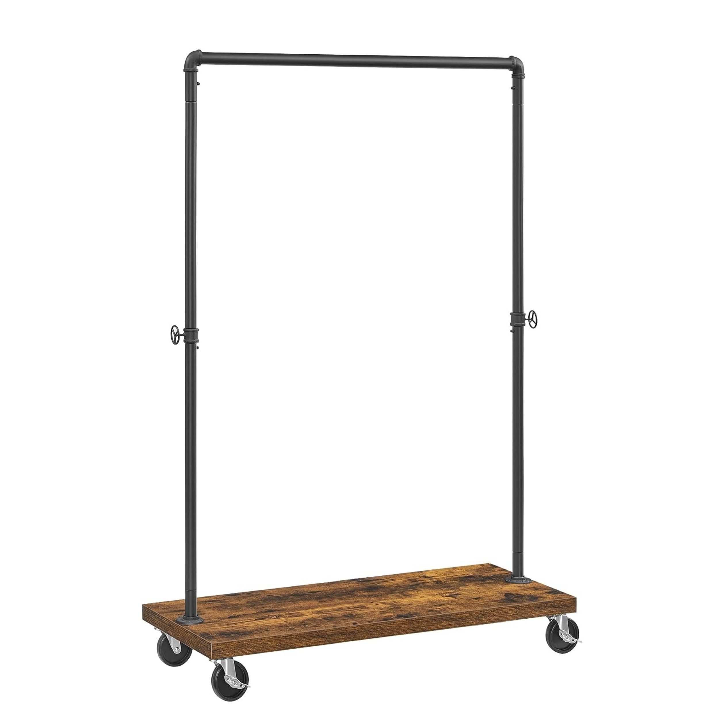 Factory Wholesale Industrial Pipe Style Rustic Wood Clothes Rack Rolling Clothing Rack with Shelf