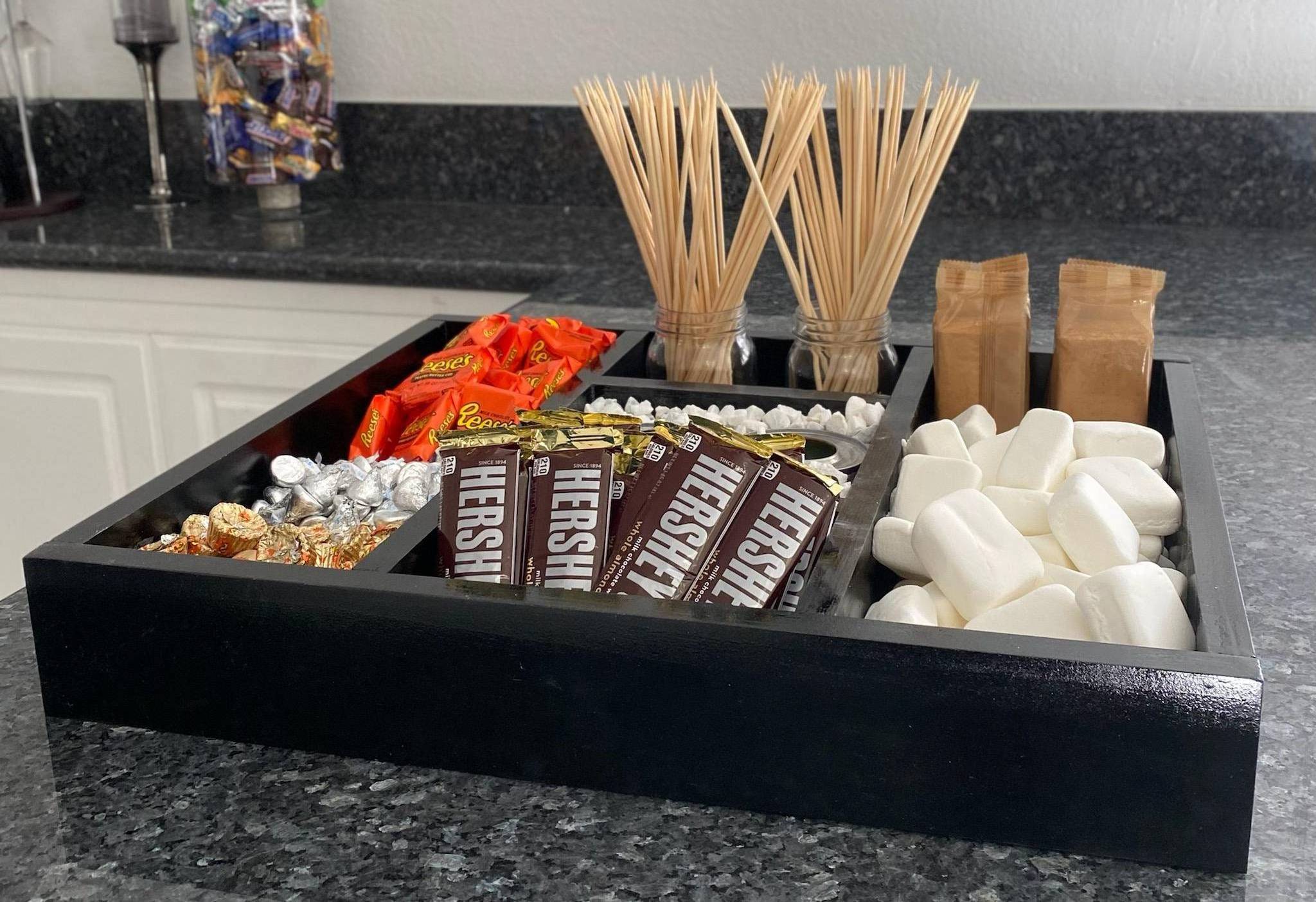 Factory Smores Station For Parties Holiday Gatherings or Special Occasion Wooden Box S'mores Bar Holder