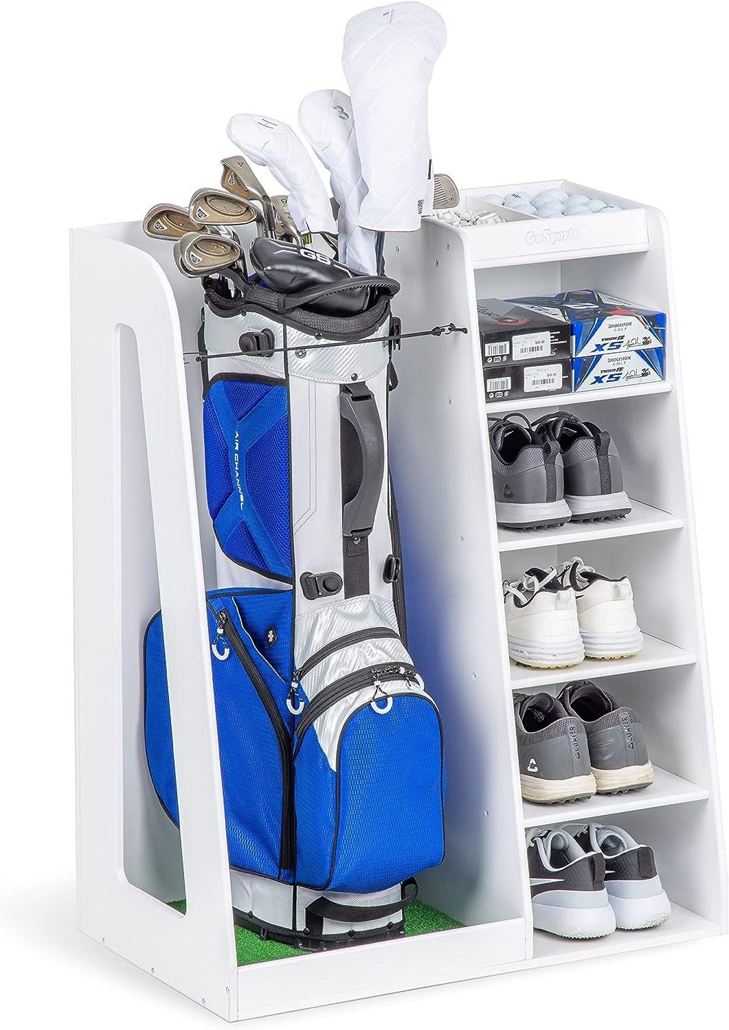 golf ball display rack Premium Wooden Golf Bag Organizer and Storage Rack golf display