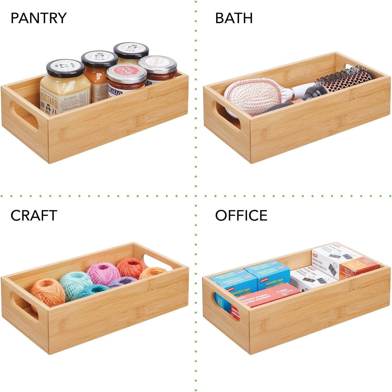 Factory sales Custom 2 Pack Bamboo Office Storage Container Bin Wood Crate Organizer Box with Handles