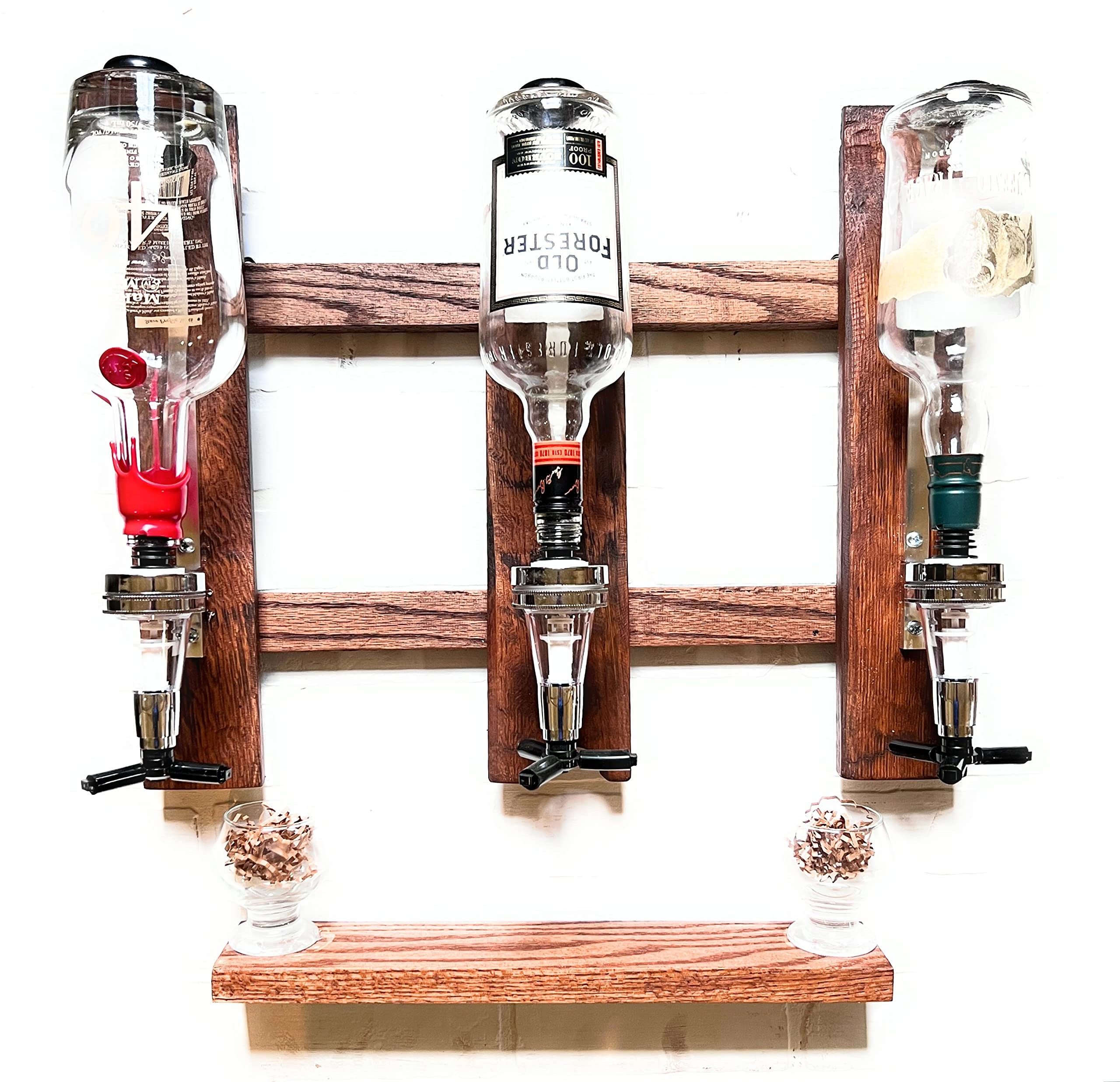 New Arrivals Drink Beverage Alcohol Wine Dispenser Bottle Wood Wall Shelf 3 Bottles Wall Mounted Liquor Dispenser for Home Bar