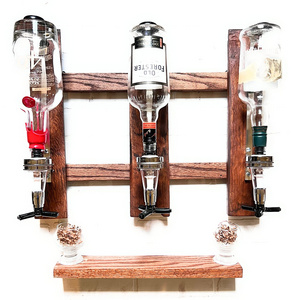 New Arrivals Drink Beverage Alcohol Wine Dispenser Bottle Wood Wall Shelf 3 Bottles Wall Mounted Liquor Dispenser for Home Bar