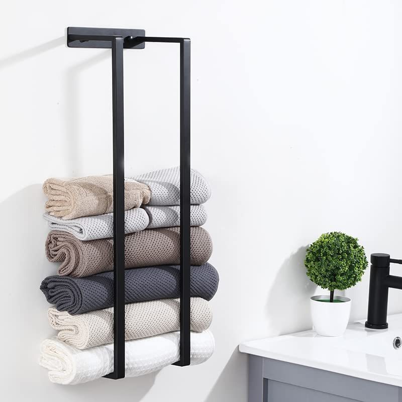 High quality stainless steel matt black towel rack self adhesive bathroom rack black towel holder Bath Towels Storage