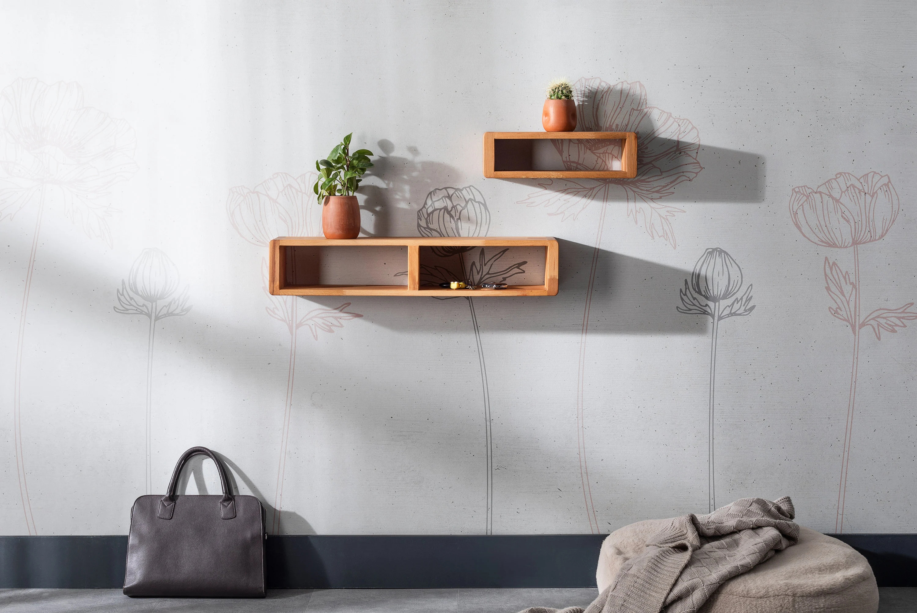 Storage Shelf Floating Box Shelf Wood Rectangle Wall Mount  Hallway and Entryway Hanging Cube Nightstand Wood Shelf