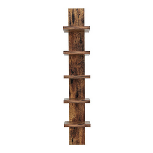 5 Tier Wall Shelf Unit Narrow Light Brown Finish - Vertical Column Shelf Floating Storage Home Decor Organizer Tall Tower Design