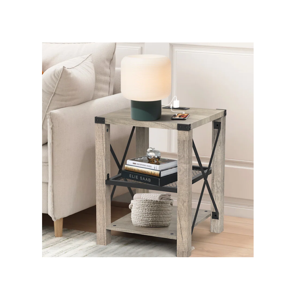 Custom Factory Modern Sofa End Side Table With Shelves Bedroom And Balcony Modern Style End Table with Storage