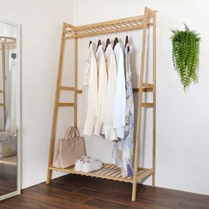 Bamboo Garment Rack Rolling Coat  Multifunctional Bedroom Hanging Rack Clothing Organizer Wardrobe Storage Clothing Rack