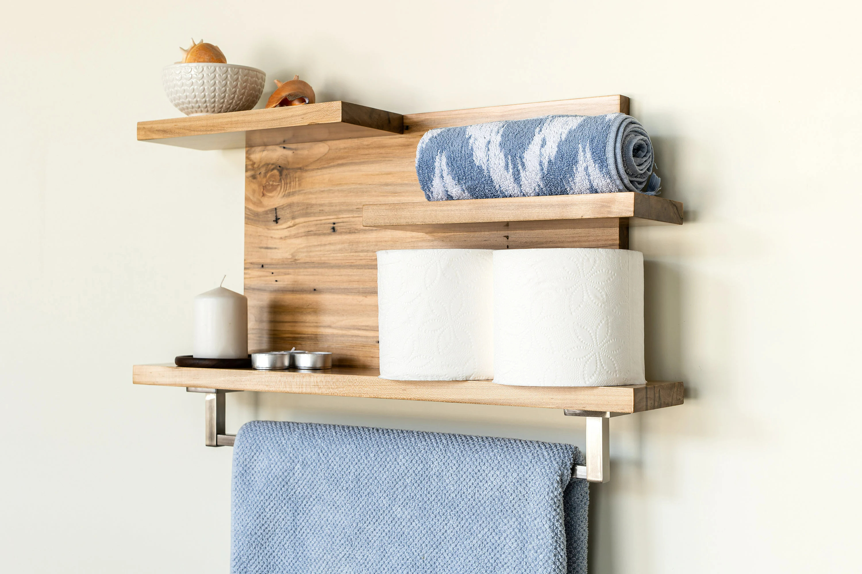 Modern Rustic Walnut Handmade Hardwood Bathroom  Kitchen Storage Wall Organizer  Floating Shelf