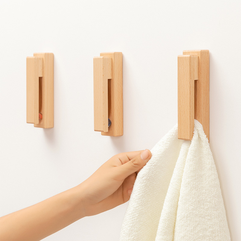 Eco-friendly eco wall mounted wooden towel rack bathroom towel Rustic Decorative Hooks Wall Wooden Coat Rack